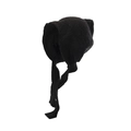 Detail of black chunky knit cat ear trapper hat with long ties and soft wool texture - One Size / Black