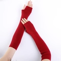 Red long knit fingerless cashmere gloves with ribbed texture for winter warmth and style - Red