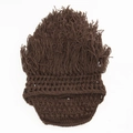 Detail of dark brown hand-crocheted wig hat featuring thick yarn beard and long fringe - One Size / Coffee