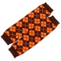 Detalle de calentadores de punto con diseño de rombos marrón y naranja y puños elásticos - Naranja + Café