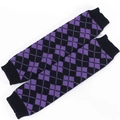 Detailed knit texture of Argyle pattern leg warmers with purple and black diamond design - Purple + Black