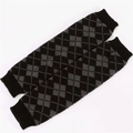Detail of knitted leg warmers featuring argyle pattern and elastic ribbed cuffs - Grey + Black