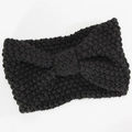 Detailansicht des schwarzen Strick-Stirnbands mit Twist-Knoten und grober Textur - Schwarz