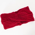 Close-up of red cable knit headband showing twisted knot design and soft ribbed texture - Wine Red