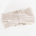 Macro detail of creamy white knitted headband showing thick twisted knot texture - Beige