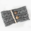 Winter knit cable headband for women with wood buttons and lace trim in grey - Light Gray