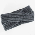 Detailed close-up of dark grey thick knit headband with twisted knot design and soft texture - Dark Gray