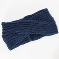 Macro detail of dark blue ribbed knit headband featuring a stylish twist knot design - Dark Blue