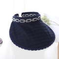 Detail of dark blue sun visor showing woven texture and silver chain pattern on headband - One Size / Navy Blue
