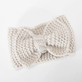 Winter chunky knit headband for women in cream beige with a large handmade bow knot - Beige