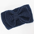 Dark blue knitted headband featuring a large bow design for winter warmth and style - Navy Blue