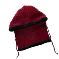 Winter knit balaclava in burgundy with black faux fur trim and cable-knit texture - Red