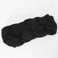 Thick black knitted cable headband with warm ear warmer texture for winter - Black