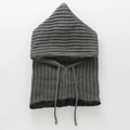 Dark grey knitted balaclava hood with thick black fleece lining and adjustable drawstrings - One Size / Gray