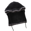 Black knitted balaclava with warm faux fur lining and cable stitch pattern - Black