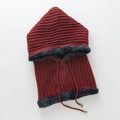 Burgundy knitted balaclava with deep blue fleece lining and adjustable drawstring - One Size / Burgundy