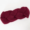 Handmade chunky cable knit winter headband in deep burgundy wine red for warmth - Wine Red