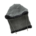 Gray knitted balaclava with black plush lining and cable knit texture for winter - Gray