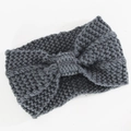 Dark grey knitted headband for women with a warm thick twist bow design in wool - Dark Gray
