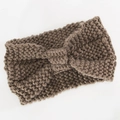 Brown knitted headband with thick wool texture and elegant cross knot design - Light Coffee