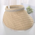 Detail of beige sun hat with silver sequin chain pattern and woven texture - One Size / Light Yellow