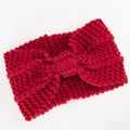 Winter red knitted headband for women with warm ribbed texture and a stylish bow knot - Jujube Red
