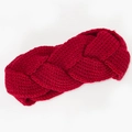 Deep red cable knit headband in thick braided wool for winter warmth and style - Red