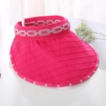 Macro shot of rose red sun visor featuring striped fabric texture and silver chain pattern - One Size / Rose Red