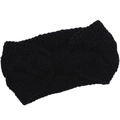 Detailed close-up of a black cable-knit headband with a central twist bow design - Black