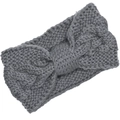 Detail of dark grey thick cable knit headband showing the texture and twist knot design - Light Gray