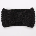 Close-up of black chenille knit headband showing soft texture and twisted knot detail - Black