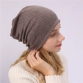 Detail of a brown slouchy beanie featuring sparkling silver rhinestones for winter fashion - One Size / Khaki