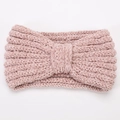 Detail of pink chenille knitted headband featuring a thick soft velvet bow texture - Light Pink