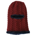 Winter cable knit balaclava hat with thick fleece lining in burgundy and navy blue - Adjustable / Red