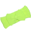Detailed texture of neon yellow knitted headband featuring a large central bow accent - Neon Yellow