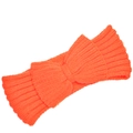 Macro detail of vibrant orange knitted headband featuring textured ribbed stitch and bow - Orange