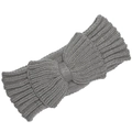 Dark grey chunky knit headband with a large bow for women's winter warmth and hair styling - Light Gray