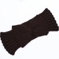 Detail of coffee brown knitted bow headband featuring soft wavy texture for winter warmth - Coffee