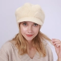 Creamy beige knit peak beanie hat with thick wool texture for women in winter style - One Size / Beige