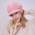 Stylish pink cable knit visor beanie for women, warm winter thermal newsboy hat - One Size / Pink