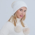 Berretto in maglia di ciniglia bianco da donna con pompon di peluche per l'inverno - Taglia unica / Bianco