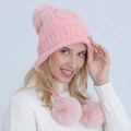 Berretto in maglia di ciniglia rosa morbido con pompon da donna per l'inverno - Taglia unica / Rosa