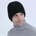 Classic black cable knit beanie for men, warm winter knitted hat for outdoor use - One Size / Black
