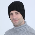Zwarte heren gebreide wollen muts met kabelpatroon voor winterse warmte en comfort - Eén maat / Zwart