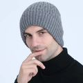 Men's grey cable knit wool beanie hat for autumn and winter warmth and comfort style - One Size / Gray