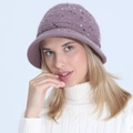 Chapeau cloche en tricot lilas pour femme avec doublure polaire et détails mouchetés - Mauve Clair