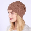 Gorro de punto calado marrón para mujer, diseño de otoño ligero y transpirable - Ajustable / Caqui
