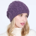 Women's purple cable knit beret with gold metallic thread and plush lining - Purple