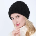 Women's black knit beanie featuring plush faux fur texture and subtle silver glitter threads - Black