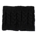 Close-up of black cable-knit infinity scarf showing elastic texture and warm winter fabric - Black